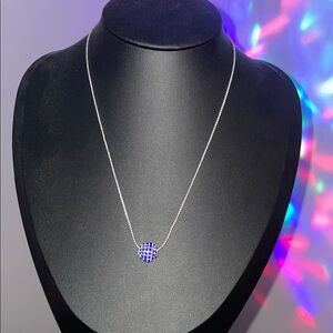 Elegant Silver Stainless  2-Piece Necklace Set with Blue Pendant
